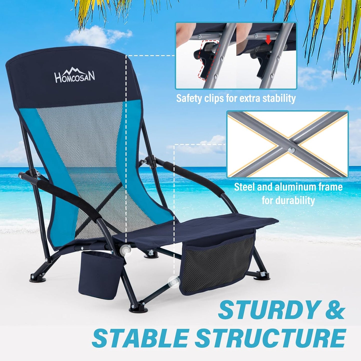 Portable Folding Beach Chair with Detachable Sun Umbrella – Lightweight Camping & Beach Chair with Cup Holder, Storage Pocket & Carry Bag for Adults