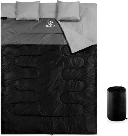 Double Sleeping Bag for Adults with 2 Pillows – Queen Size XL Waterproof Sleeping Bag for 2 People, All-Season Camping Sleeping Bag for Cold & Warm Weather, Hiking, Backpacking & Outdoor Adventures