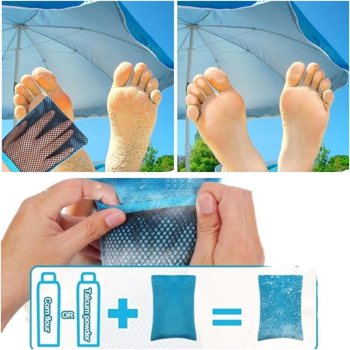 Sand Remover Bags for Beach – Talc-Free Beach Sand Remover Powder Bags, Skin-Friendly Summer Beach Essential for Families, Travel, Camping, Pool Days & Outdoor Adventures (2-Pack)