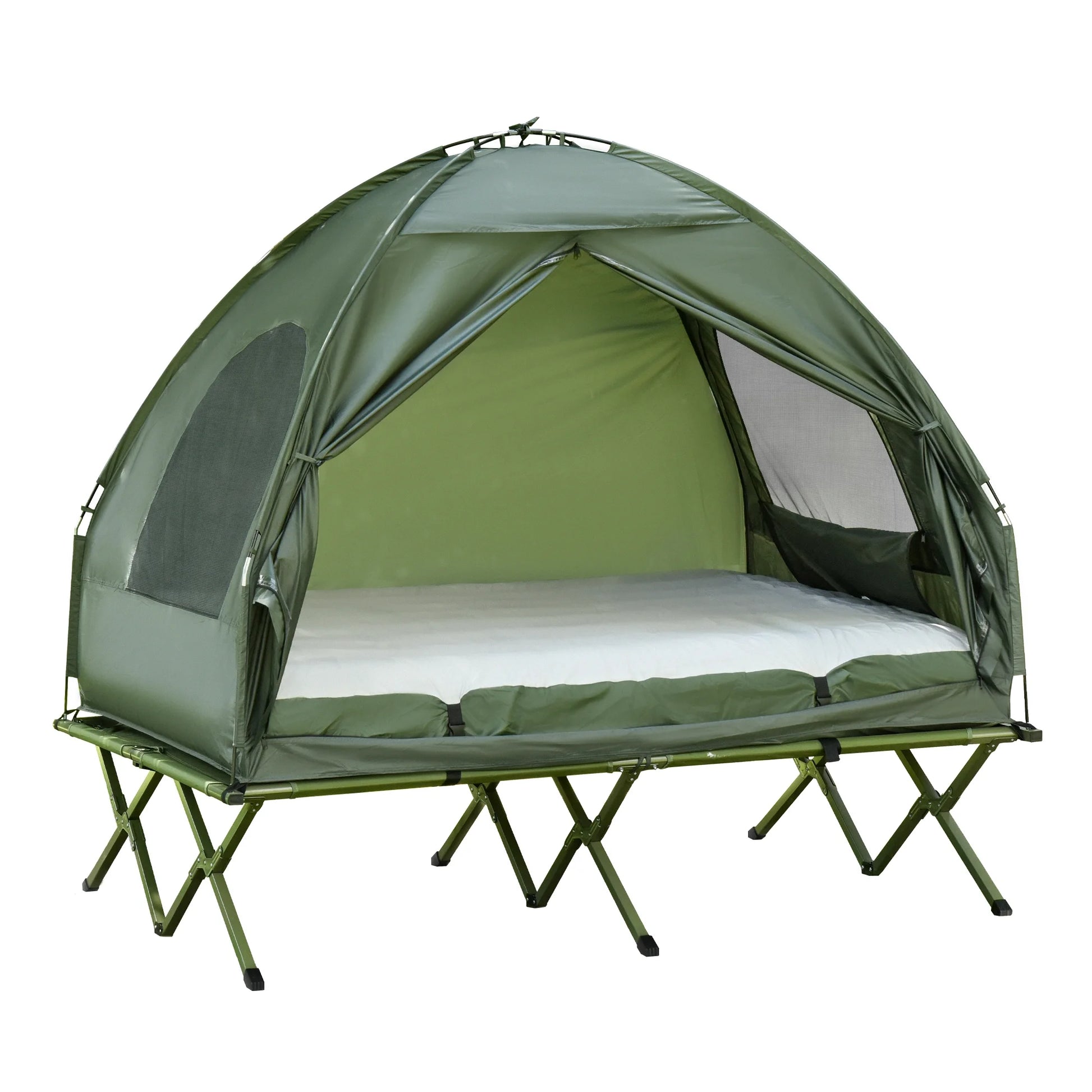 Outsunny 2 Person Camping Cot Tent with Air Mattress – Foldable Elevated Camping Bed with Rain Cover for Outdoor Camping & Hiking