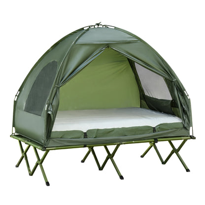 Outsunny 2 Person Camping Cot Tent with Air Mattress – Foldable Elevated Camping Bed with Rain Cover for Outdoor Camping & Hiking
