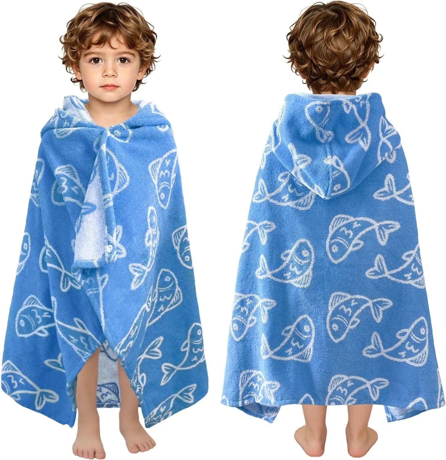 Kids Hooded Beach Towels – 100% Cotton Ultra Absorbent Bath & Pool Poncho for Boys & Girls Ages 3–8, Large Wearable Swim Wrap Gift (30”x50”)