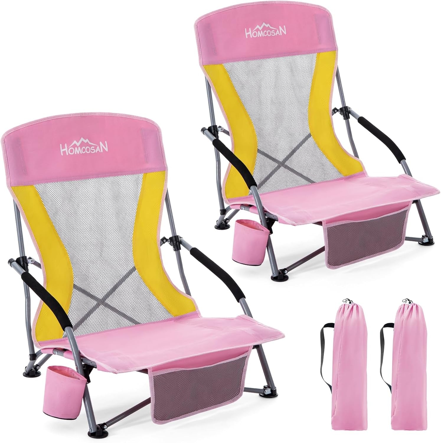 Portable Folding Beach Chair with Detachable Sun Umbrella – Lightweight Camping & Beach Chair with Cup Holder, Storage Pocket & Carry Bag for Adults