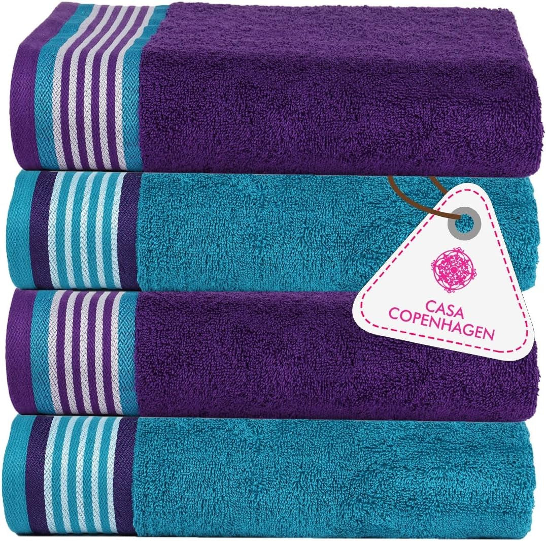 4-Piece Oversized Cabana Beach Towel Set – 100% Cotton Soft Absorbent Pool & Beach Towels, 30" x 60" Designer Stripe Summer Gift Set for Women & Men 