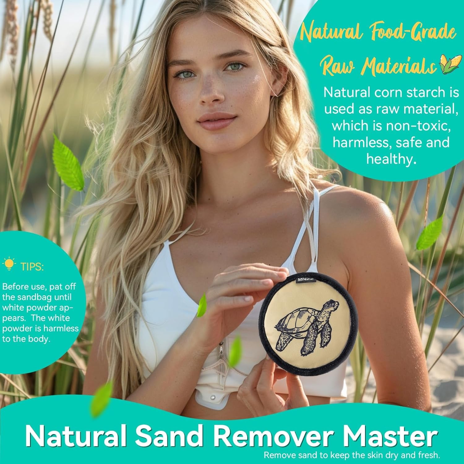 Sand Remover Bag for Beach – Talc-Free Sand Eraser Wipe Mitt for Kids & Adults, Reusable Beach Sand Removal Bag, Family Vacation Essential, Travel Accessory for Beach, Camping, Cruises & Summer Trips