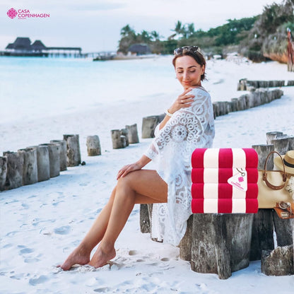4-Piece Oversized Cabana Beach Towel Set – 100% Cotton Soft Absorbent Pool & Beach Towels, 30" x 60" Designer Stripe Summer Gift Set for Women & Men 