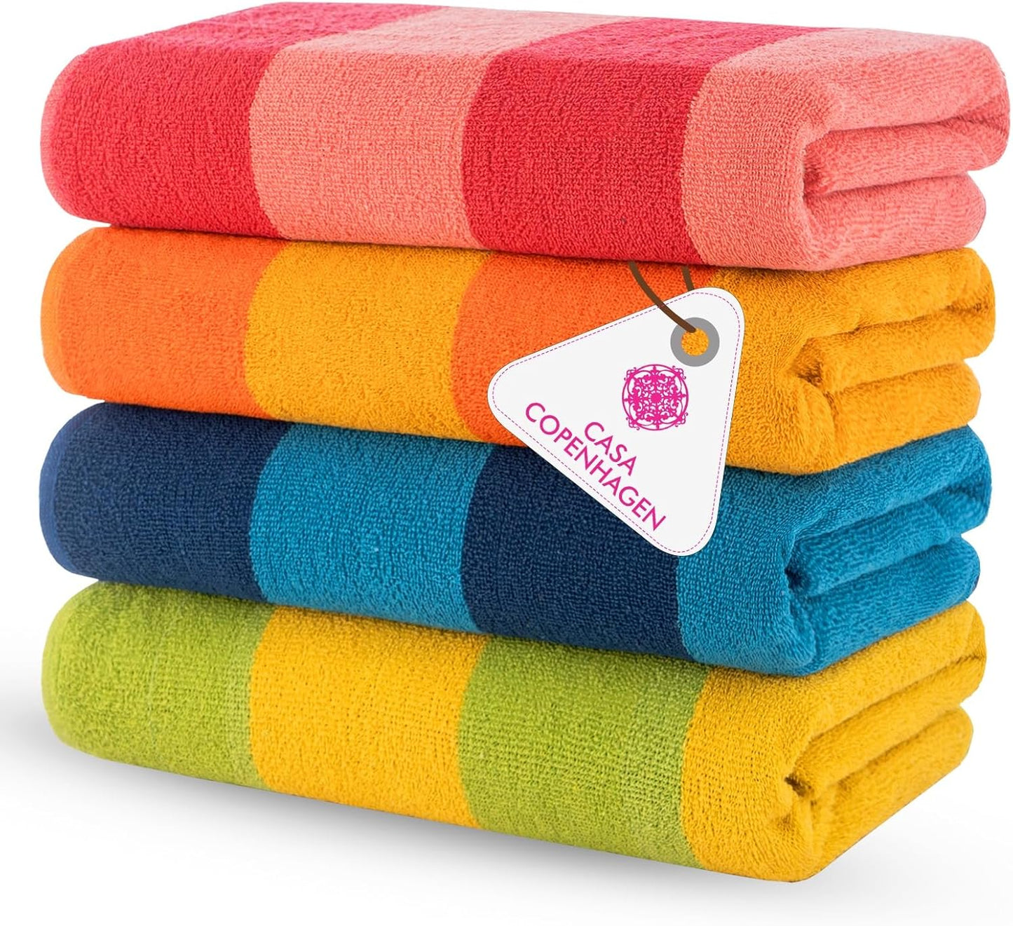 4-Piece Oversized Cabana Beach Towel Set – 100% Cotton Soft Absorbent Pool & Beach Towels, 30" x 60" Designer Stripe Summer Gift Set for Women & Men 